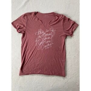 Not Of This World Women Medium T-Shirt Mauve Esther 4:14 Graphic Raw Edge V-Neck